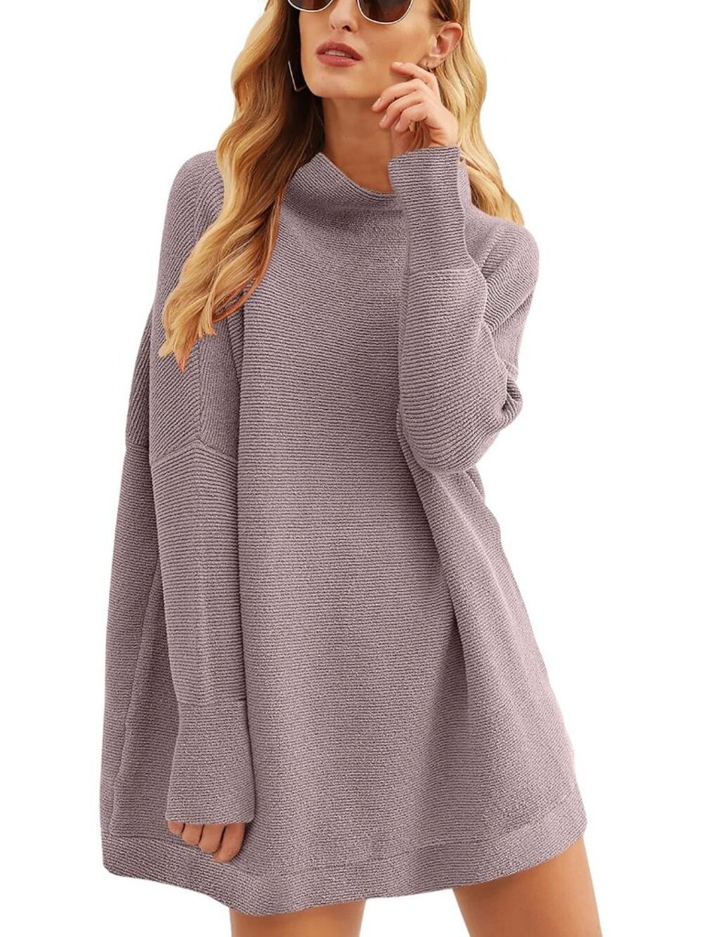 Women's Red Apricot Loose Fit Baggy Casual Knit Top Oversized Turtleneck Sweater